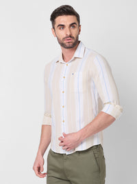 Killer Men Beige Stripe Slim Fit Shirts