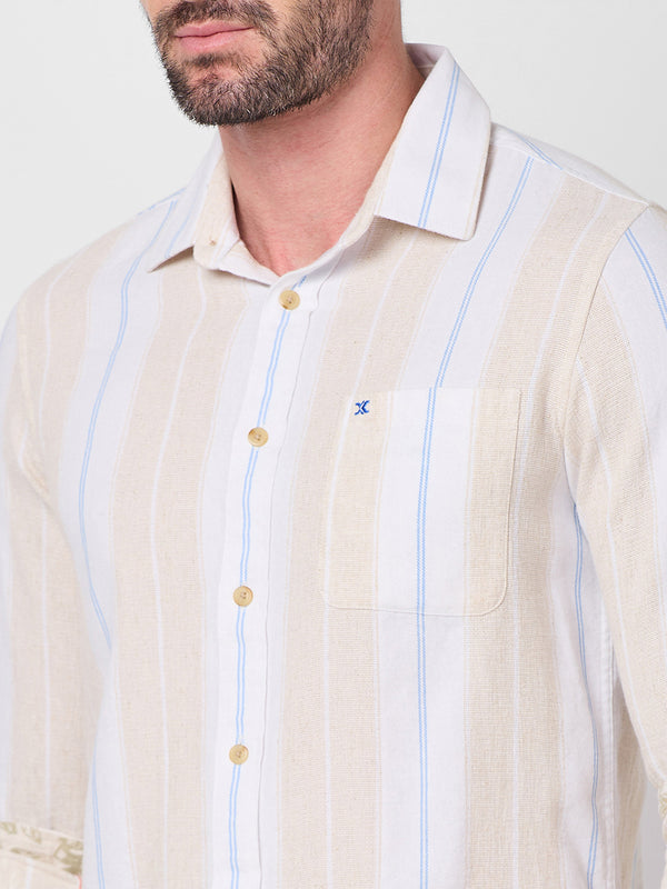 Killer Men Beige Stripe Slim Fit Shirts