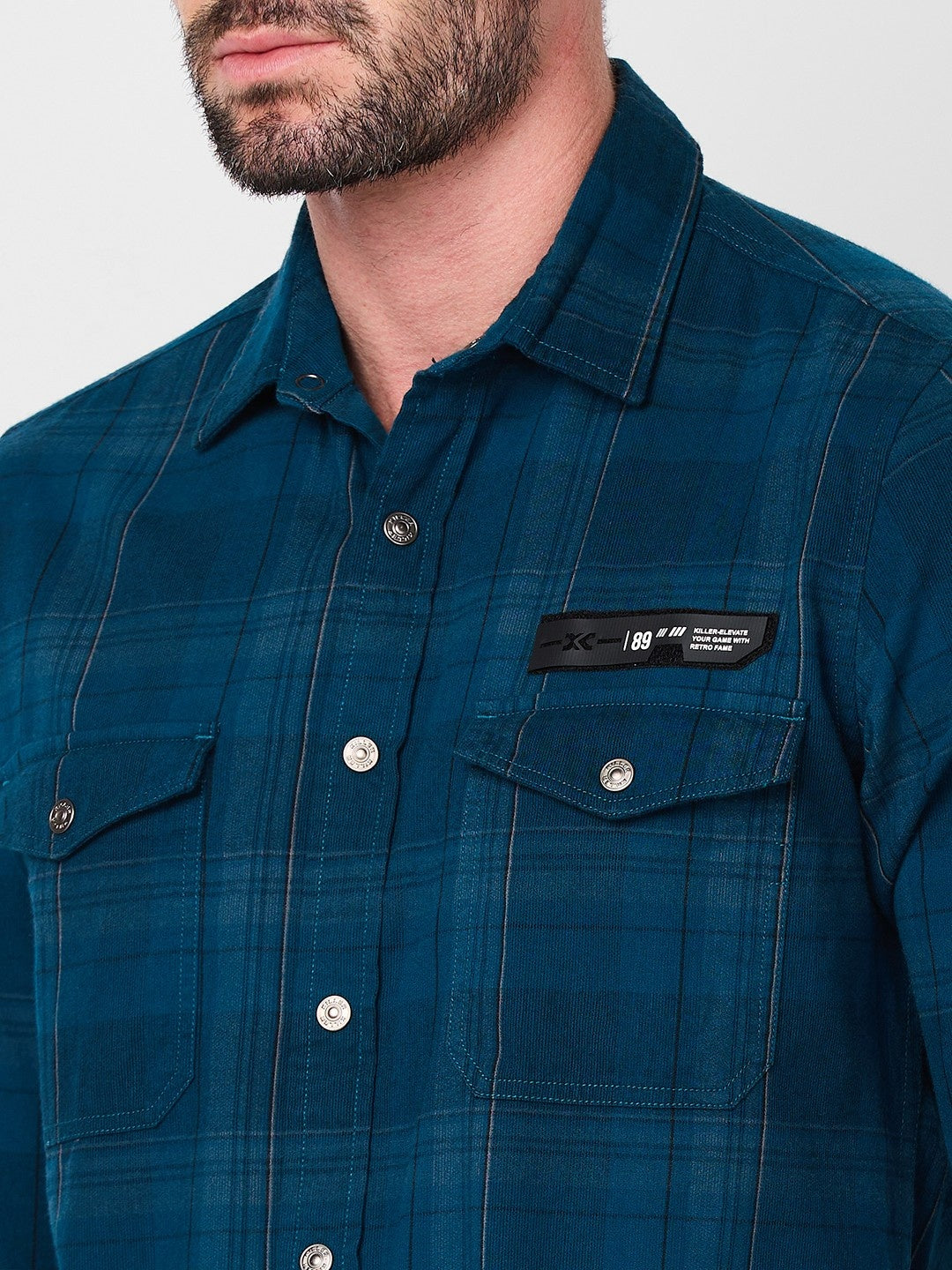 Killer Men Petrol Blue Checks Slim Fit Shirts