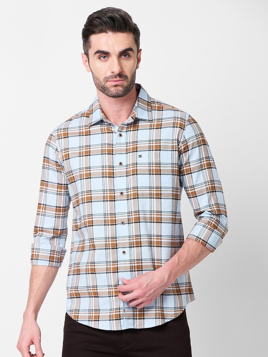 Killer Men Light Blue Checks Slim Fit Shirts