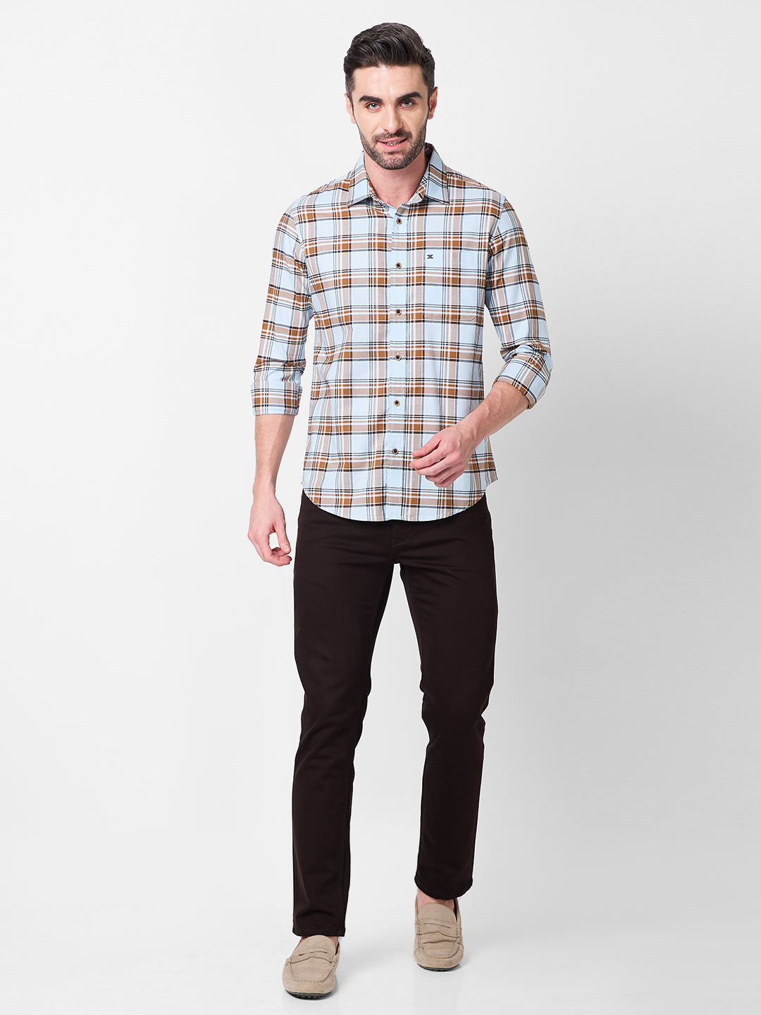 Killer Men Light Blue Checks Slim Fit Shirts