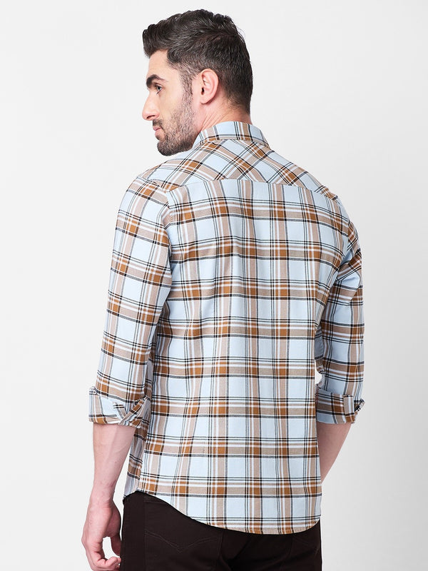 Killer Men Light Blue Checks Slim Fit Shirts