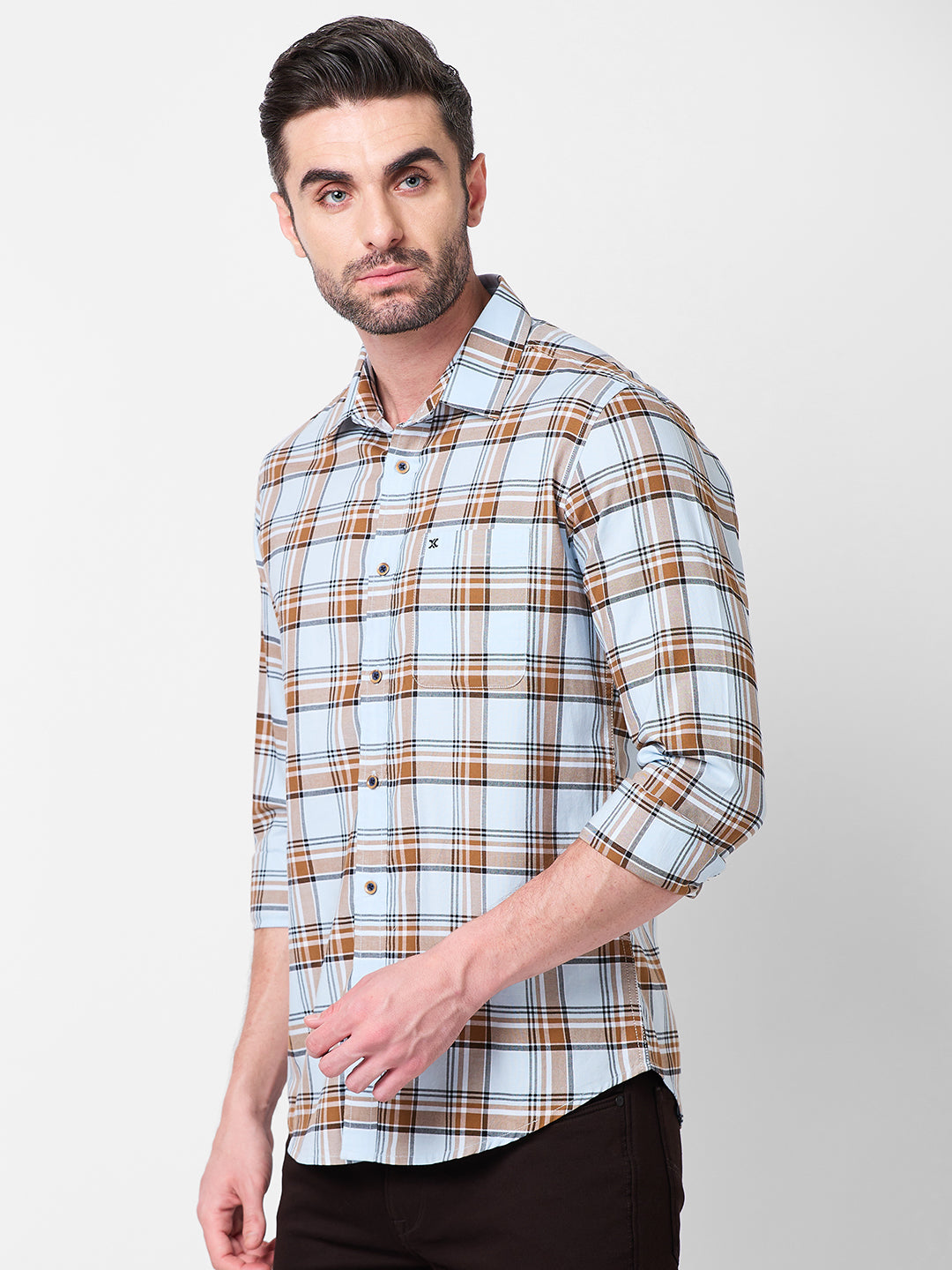 Killer Men Light Blue Checks Slim Fit Shirts