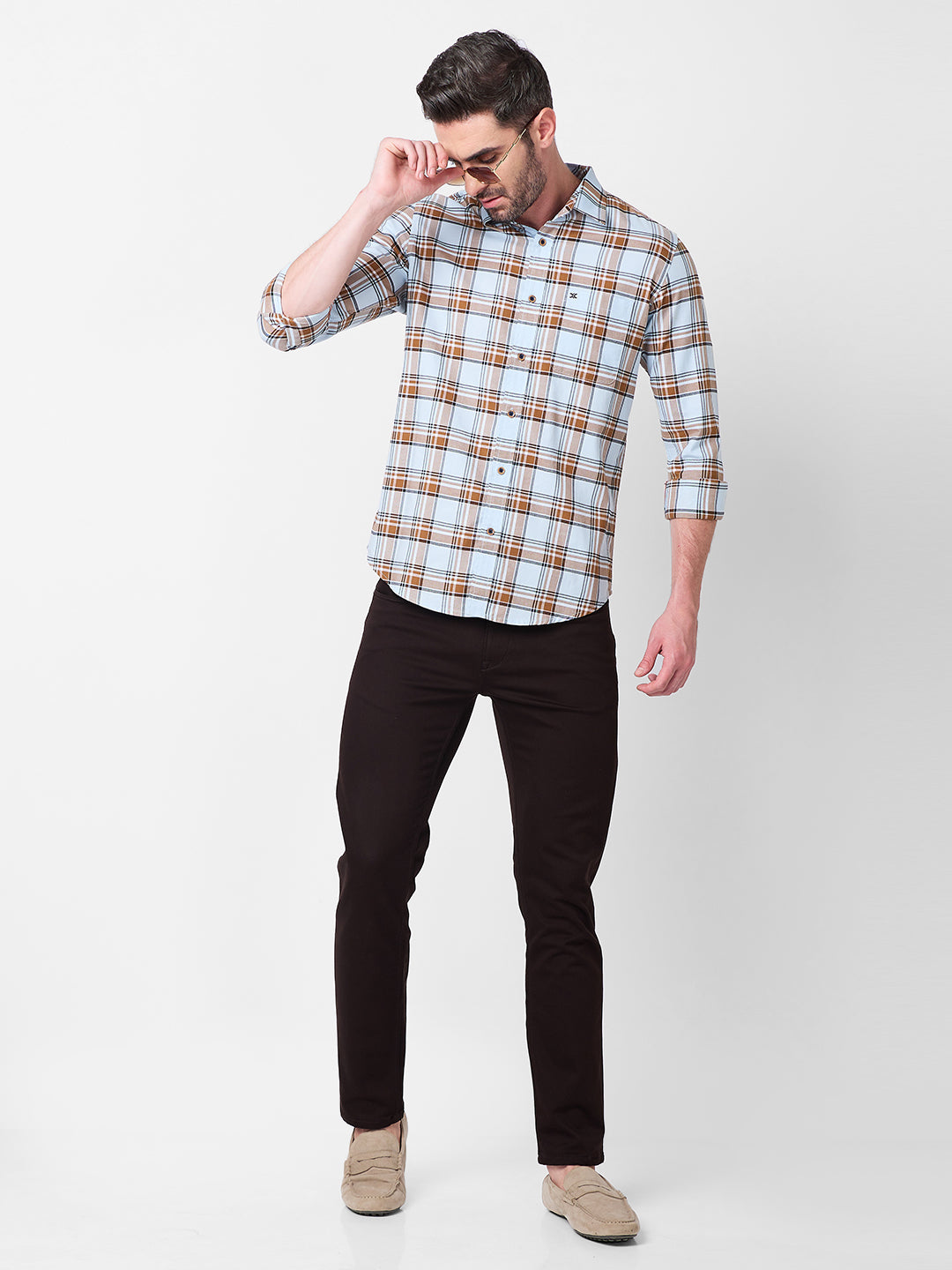 Killer Men Light Blue Checks Slim Fit Shirts