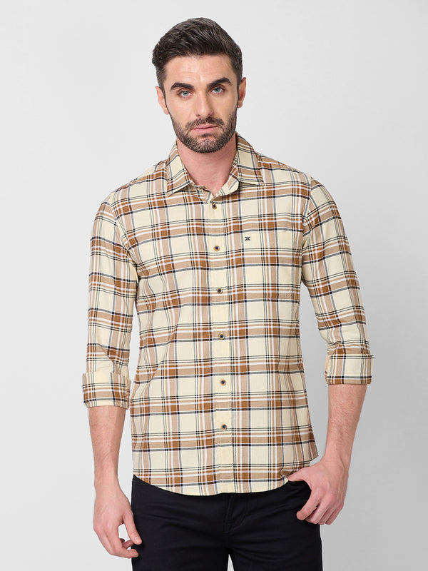 Killer Men Cream Checks Slim Fit Shirts