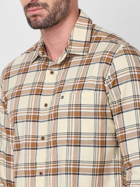 Killer Men Cream Checks Slim Fit Shirts