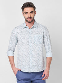 Killer Men Light Mint Printed Slim Fit Shirts