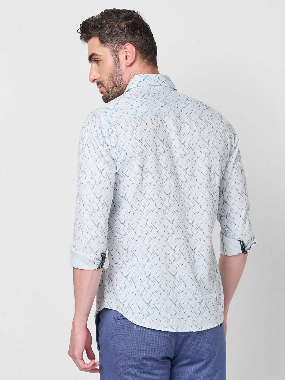 Killer Men Light Mint Printed Slim Fit Shirts