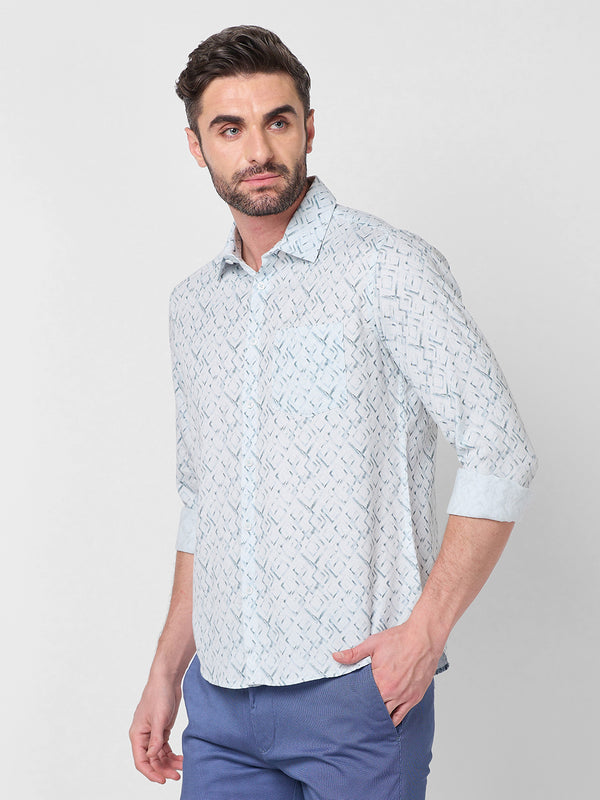 Killer Men Light Mint Printed Slim Fit Shirts