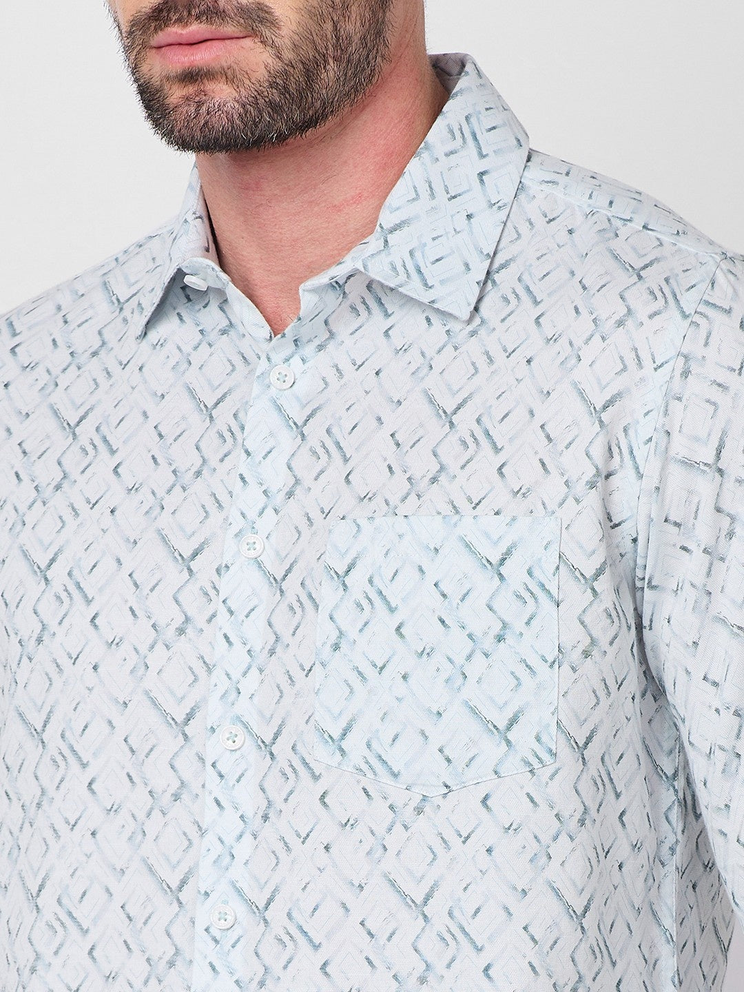 Killer Men Light Mint Printed Slim Fit Shirts