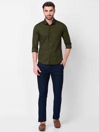 Killer Men Olive Solid Slim Fit Shirts