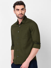 Killer Men Olive Solid Slim Fit Shirts
