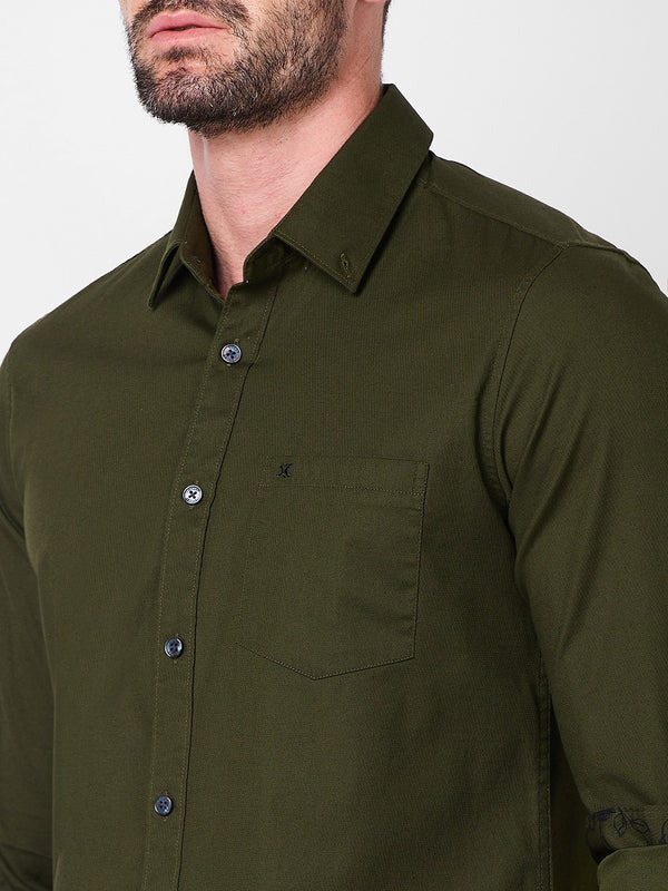 Killer Men Olive Solid Slim Fit Shirts