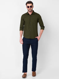 Killer Men Olive Solid Slim Fit Shirts