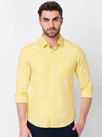 Killer Men Light Yellow Solid Slim Fit Shirts