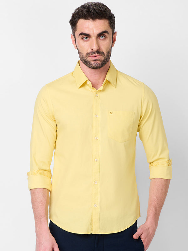 Killer Men Light Yellow Solid Slim Fit Shirts