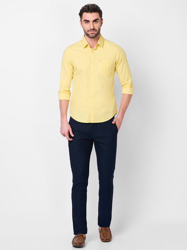Killer Men Light Yellow Solid Slim Fit Shirts