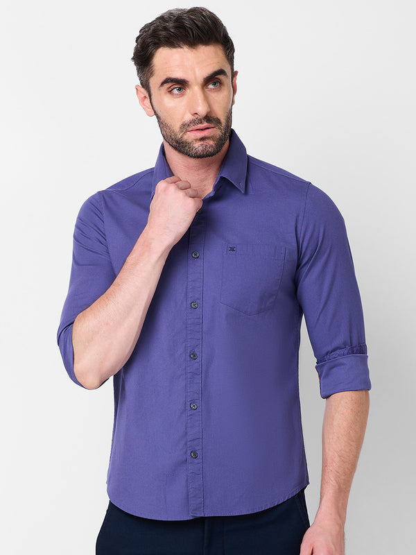 Killer Men Lavender Solid Slim Fit Shirts
