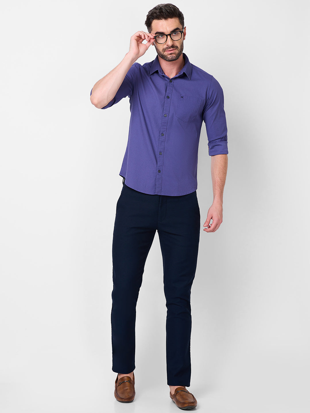 Killer Men Lavender Solid Slim Fit Shirts