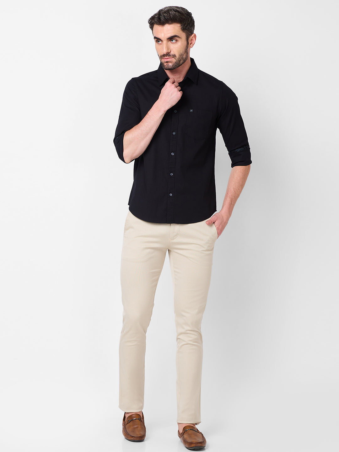 Killer Men Black Solid Slim Fit Shirts