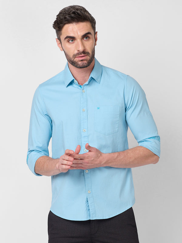 Killer Men Light Blue Solid Slim Fit Shirts