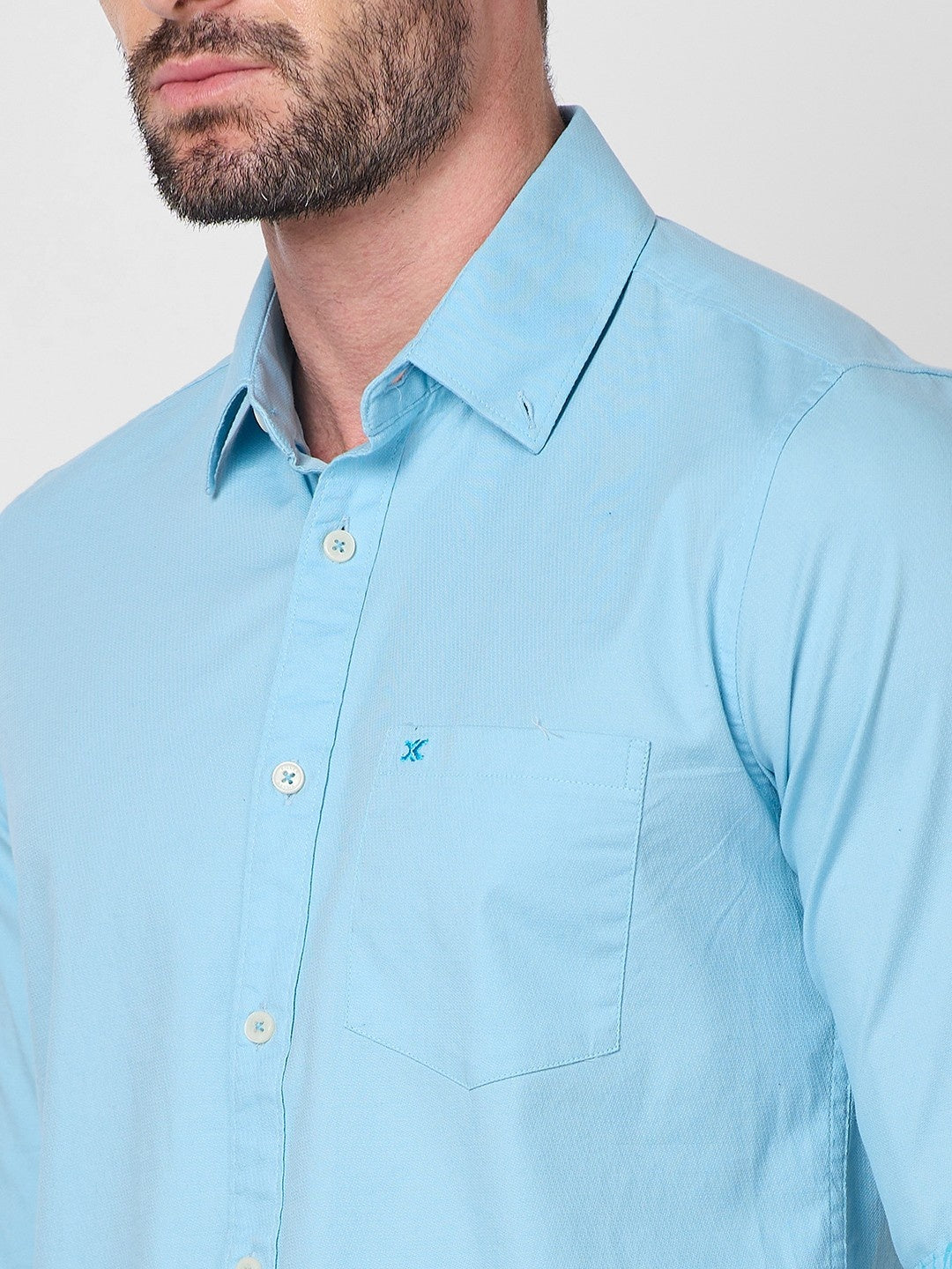 Killer Men Light Blue Solid Slim Fit Shirts