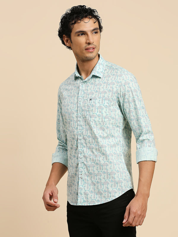 Killer Men Mint Printed Slim Fit Shirts