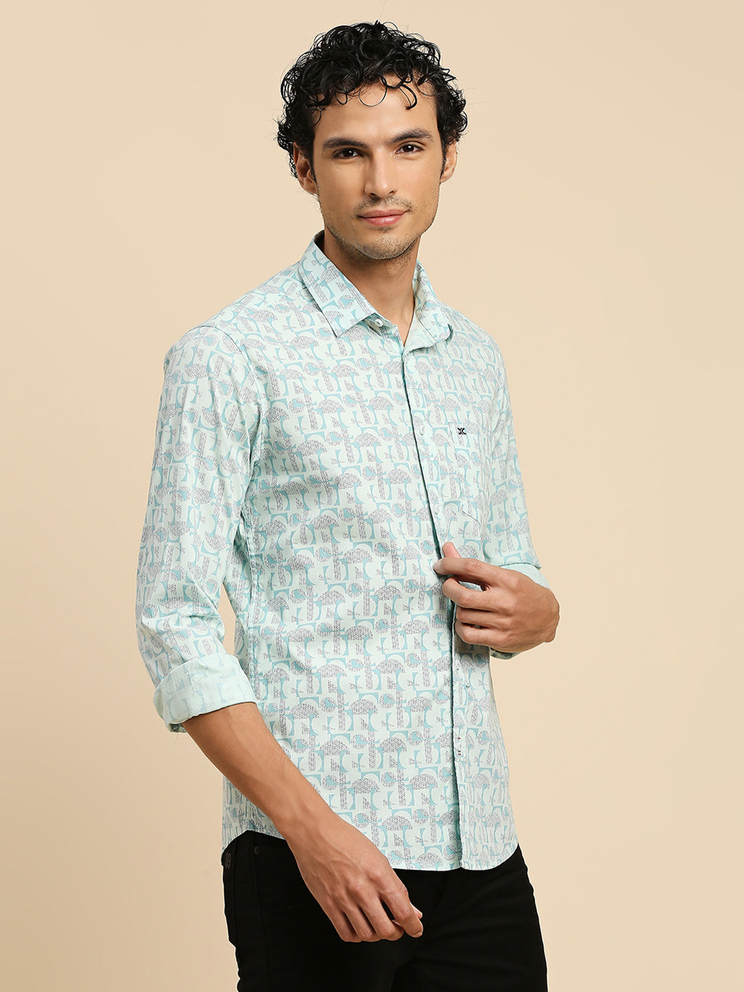 Killer Men Mint Printed Slim Fit Shirts