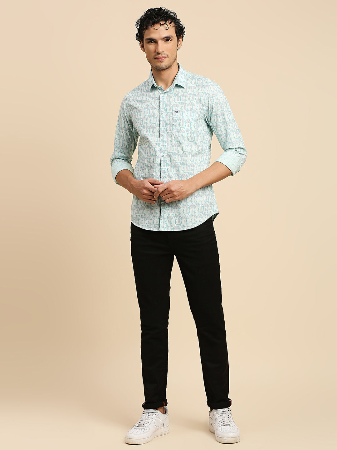 Killer Men Mint Printed Slim Fit Shirts