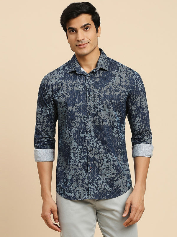 Killer Men Navy Printed Slim Fit Shirts