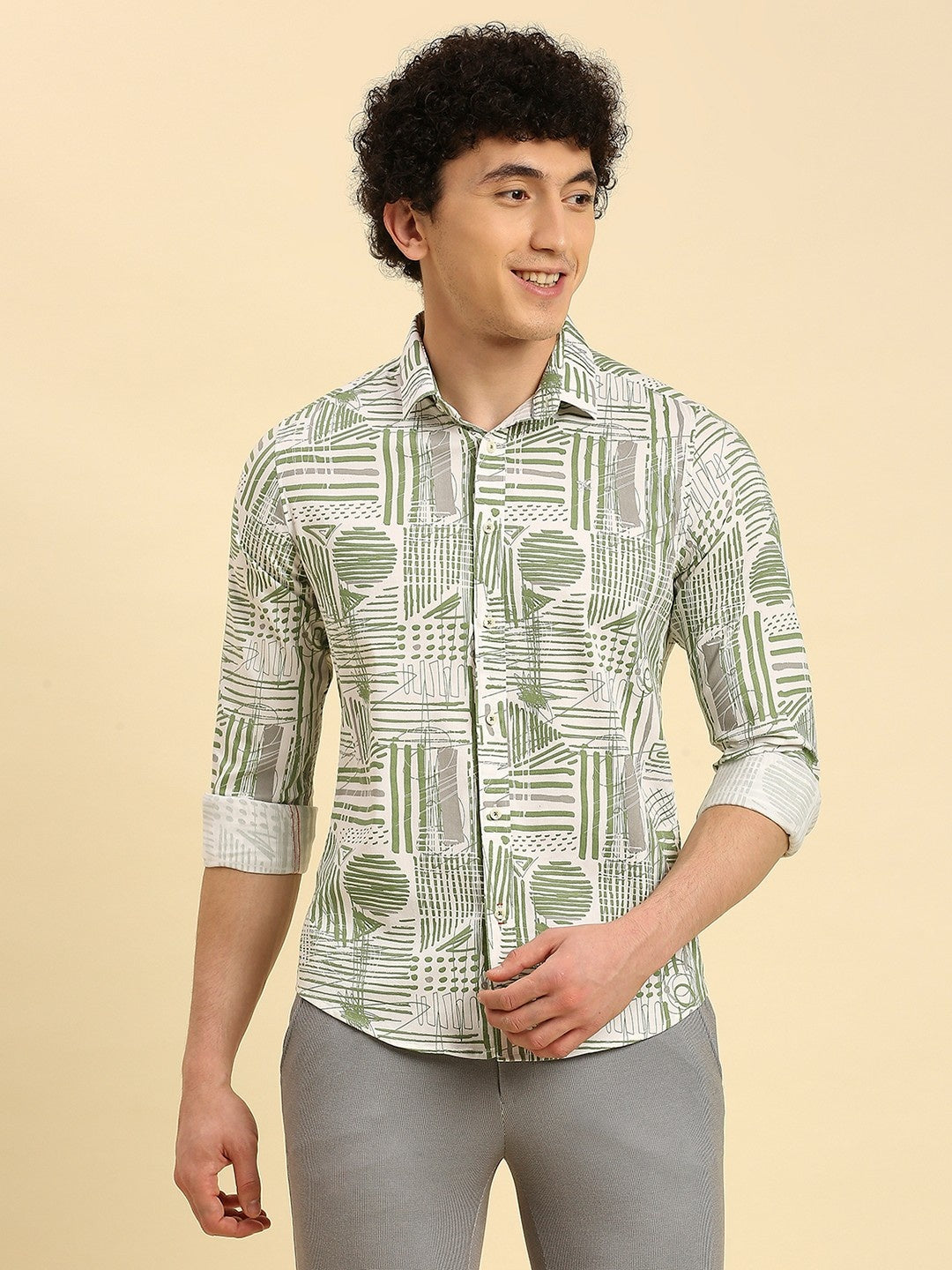 Killer Men Olive Printed Slim Fit Shirts