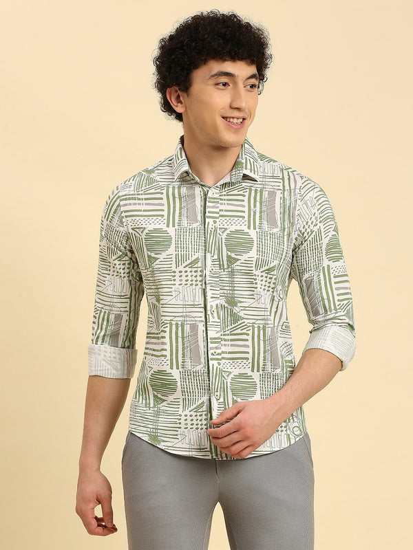 Killer Men Olive Printed Slim Fit Shirts