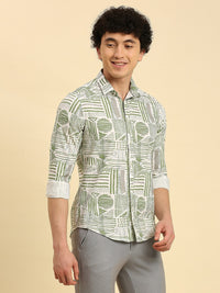 Killer Men Olive Printed Slim Fit Shirts