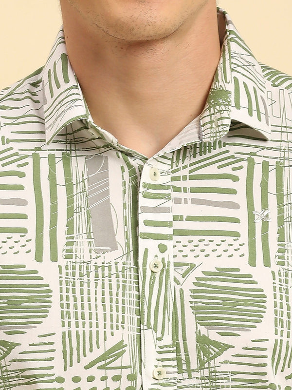 Killer Men Olive Printed Slim Fit Shirts
