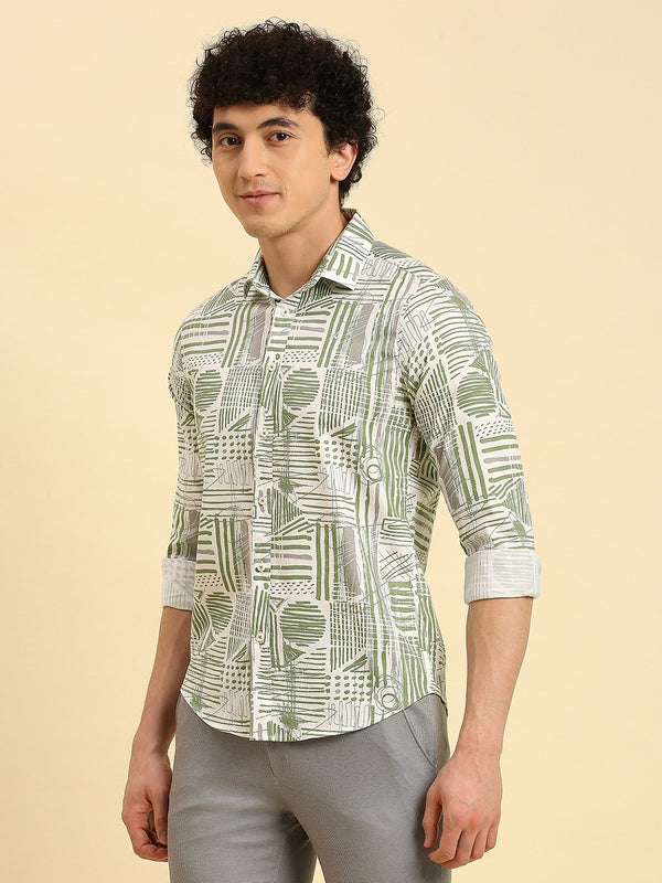 Killer Men Olive Printed Slim Fit Shirts