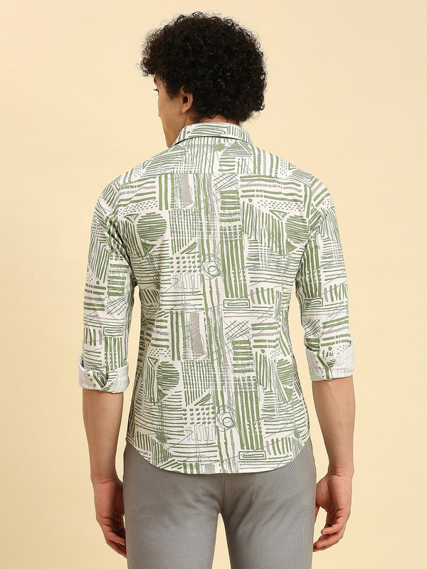 Killer Men Olive Printed Slim Fit Shirts