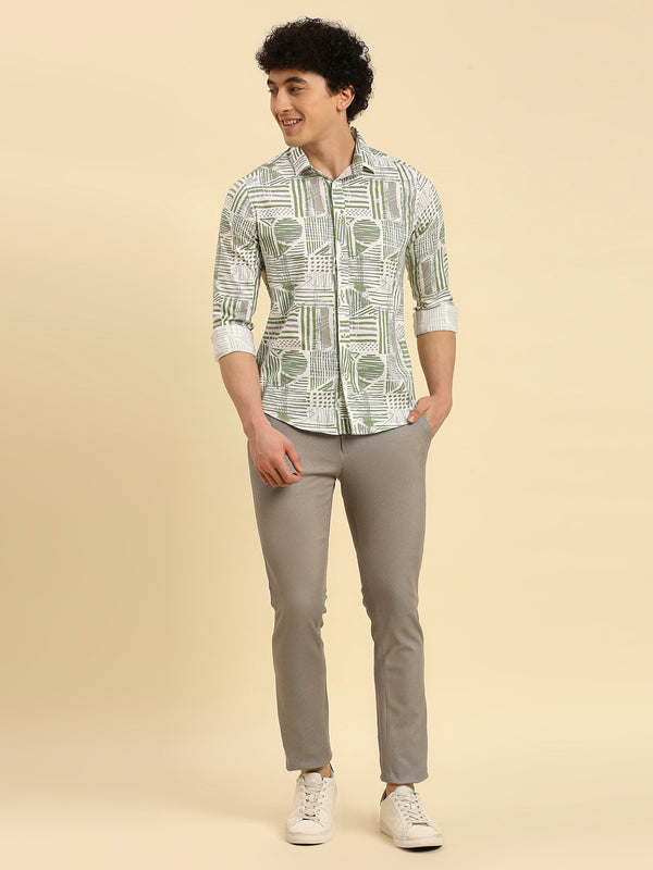 Killer Men Olive Printed Slim Fit Shirts