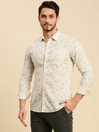 Killer Men Cream Printed Slim Fit Shirts