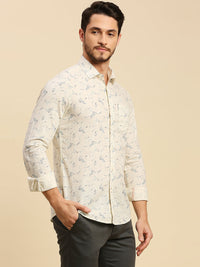 Killer Men Cream Printed Slim Fit Shirts