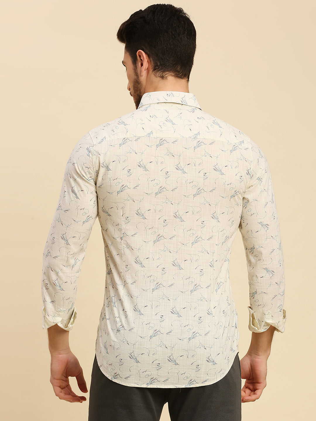 Killer Men Cream Printed Slim Fit Shirts