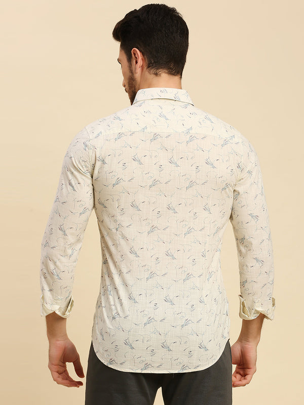 Killer Men Cream Printed Slim Fit Shirts