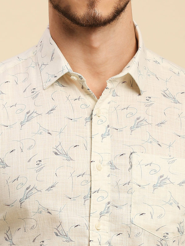 Killer Men Cream Printed Slim Fit Shirts