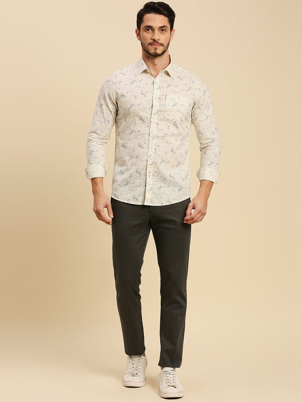 Killer Men Cream Printed Slim Fit Shirts