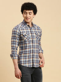 Killer Men Burgandie Checks Slim Fit Shirts