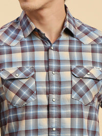 Killer Men Burgandie Checks Slim Fit Shirts