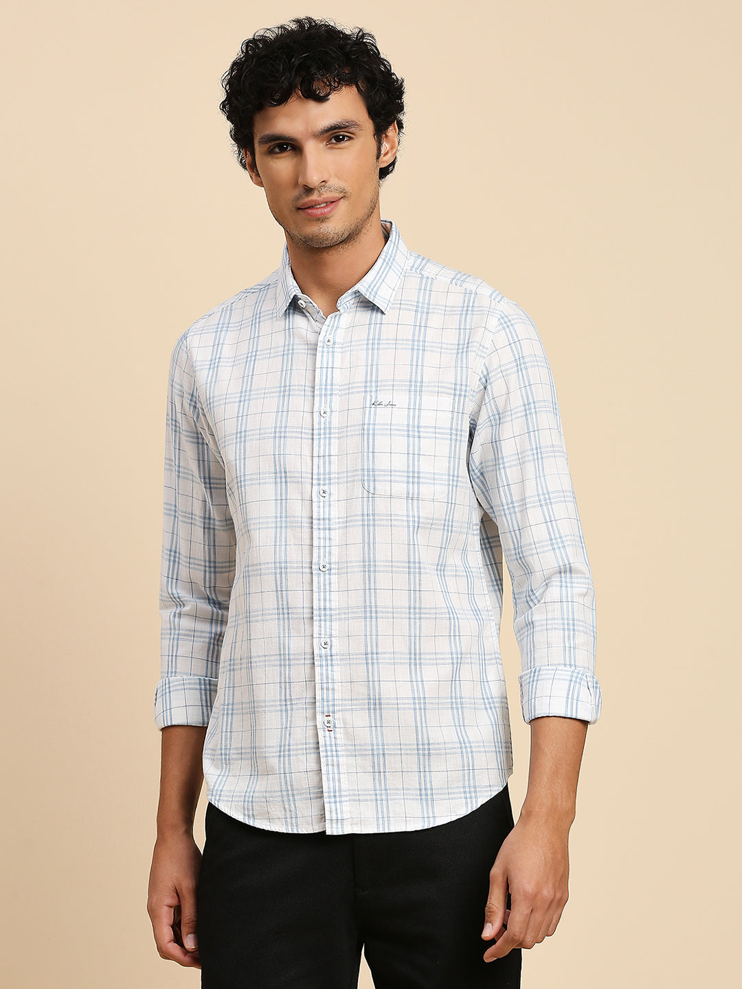Killer Men Light Blue Checks Slim Fit Shirts