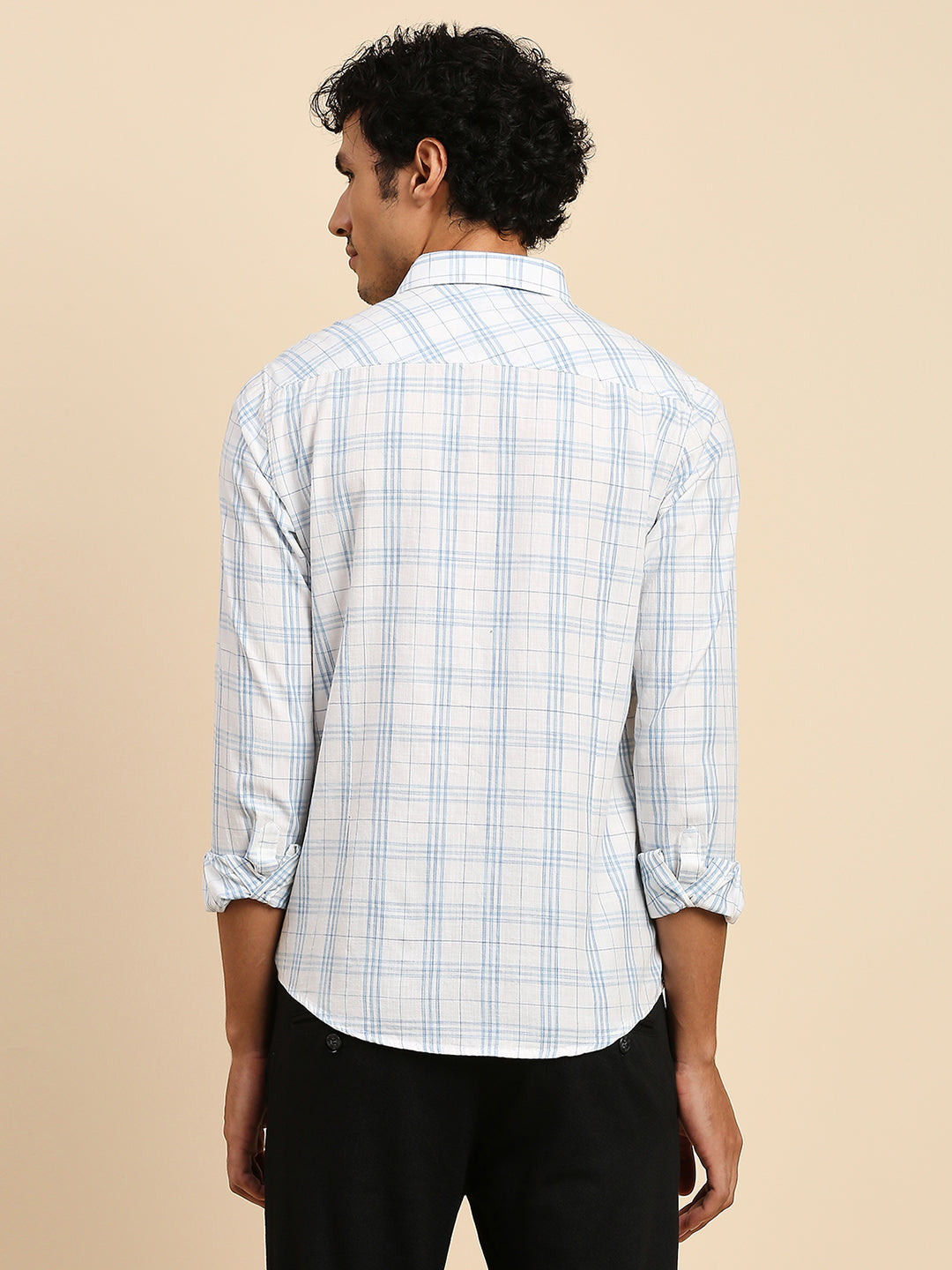 Killer Men Light Blue Checks Slim Fit Shirts