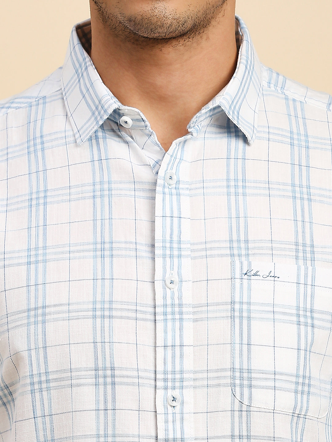 Killer Men Light Blue Checks Slim Fit Shirts