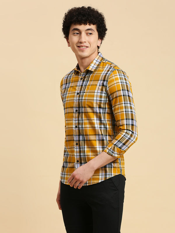 Killer Men Mustard Checks Slim Fit Shirts