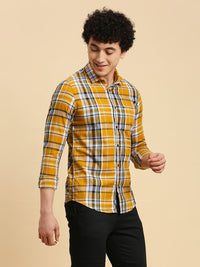 Killer Men Mustard Checks Slim Fit Shirts